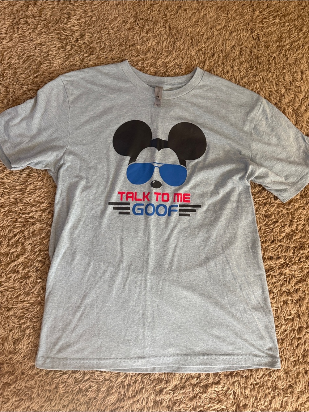 “Talk To Me Goof" Handmade Graphic Tee - Heather Blue. Size Medium.